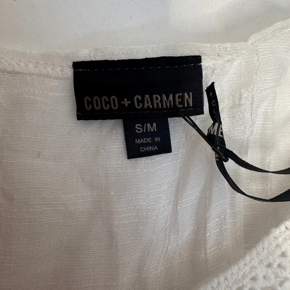 Coco + Carmen Cover Up Tunic Top Crochet Detail White S/M has one small spot - Picture 7 of 10